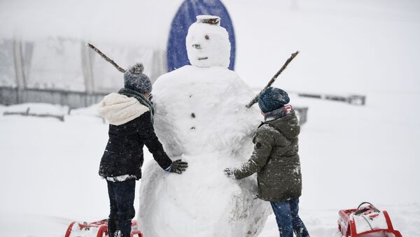 أطفال يصنعون رجل الثلج في فيلدبرغ، ألمانيا 28 أكتوبر/ تشرين الأول 2018 - سبوتنيك عربي