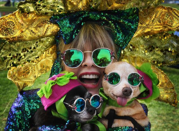 مشاركة في مسيرة هالوين للكلاب السنوية في كاليفورنيا، 28 أكتوبر/ تشرين الأول 2018 - سبوتنيك عربي