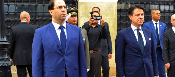 رئيس مجلس الوزراء الإيطالي، جوزيي كونتي ورئيس الحكومة التونسية يوسف الشاهد - سبوتنيك عربي