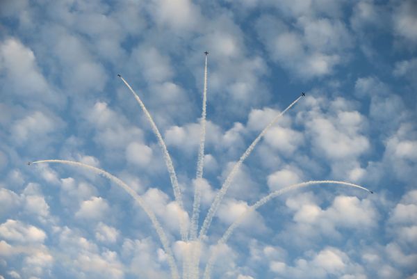 فريق الاستعراض الجوي الفرسان التابعة للقوات الجوية الإماراتية، خلال العرض الجوي الدولي (2018 Bahrain International Airshow) في القاعدة الجوية الصخير في بحرين - سبوتنيك عربي