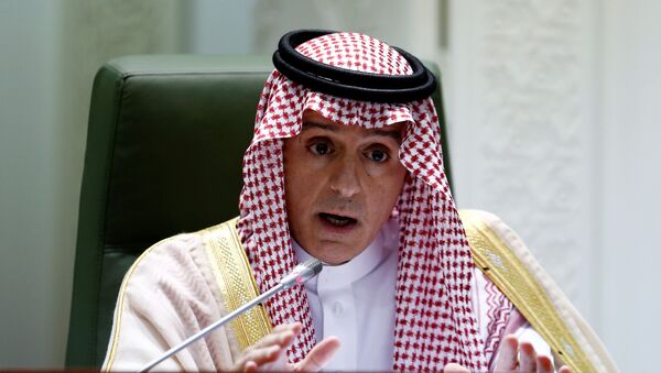 وزير الخارجية السعودي عادل الجبير يتحدث خلال مؤتمر صحفي في وزارة الخارجية في الرياض - سبوتنيك عربي