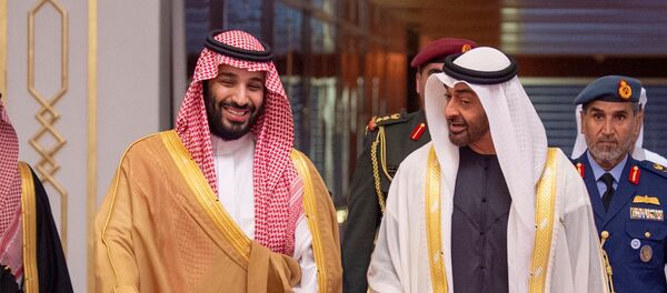 ولي عهد أبوظبي الشيخ محمد بن زايد مع ولي العهد السعودي الأمير محمد بن سلمان في أبوظبي، الإمارات العربية المتحدة، 22 نوفمبر/تشرين الثاني 2018 - سبوتنيك عربي