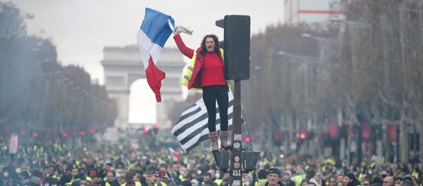 السترات الصفراء - مظاهرات و احتجاجات باريس ضد ارتفاع أسعار البنزين، والمطالبة بخفض ضريبة البنزين، نوفمبر/ تشرين الثاني 2018 السترات الصفراء - مظاهرات و احتجاجات باريس ضد ارتفاع أسعار البنزين، والمطالبة بخفض ضريبة البنزين، نوفمبر/ تشرين الثاني 2018 - سبوتنيك عربي