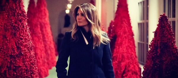 ميلانيا ترامب وخلفها أشجار عيد الميلاد باللون الأحمر في البيت الأبيض ميلانيا ترامب وخلفها أشجار عيد الميلاد باللون الأحمر في البيت الأبيض - سبوتنيك عربي