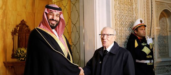ولي العهد السعودي الأمير محمد بن سلمان يصافح الرئيس التونسي الباجي قائد السبسي في قصر قرطاج في تونس، 27 نوفمبر/تشرين الثاني 2018 - سبوتنيك عربي