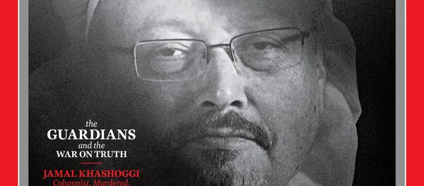 الصحفي السعودي الراحل جمال خاشقجي على غلاف مجلة تايم الأمريكية بعد اختياره للقب شخصية العام في 2018 - سبوتنيك عربي