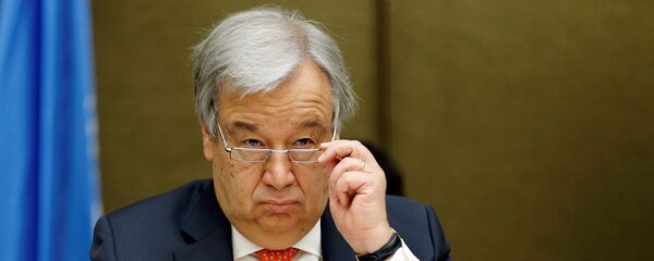 الأمين العام للأمم المتحدة أنطونيو غوتيريش، أثناء المؤتمر الصحفي الختامي حول نتائج المفاوضات اليمنية، والأزمة في اليمن، في جنيف - سبوتنيك عربي