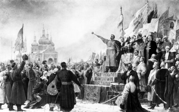 لوحة تصور استعادة الوحدة بين أوكرانيا وروسيا - سبوتنيك عربي