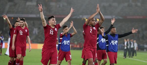 فرحة لاعبي منتخب قطر عقب تغلبهم على السعودية فرحة لاعبي منتخب قطر عقب تغلبهم على السعودية - سبوتنيك عربي