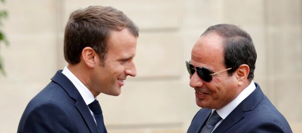 الرئيس الفرنسي إيمانويل ماكرون يستقبل نظيره المصري عبد الفتاح السيسي في قصر الإليزيه في باريس - سبوتنيك عربي