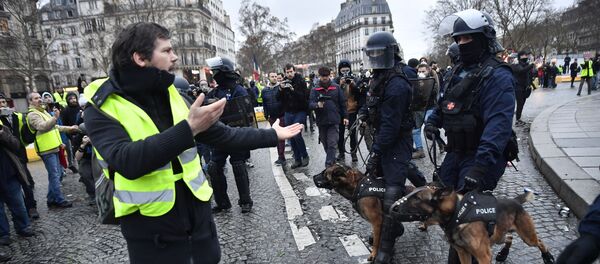استمرار احتجاجات السترات الصفراء في باريس، فرنسا يناير/ كانون الثاني 2019 - سبوتنيك عربي