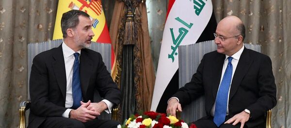 زيارة ملك إسبانيا فيليب السادس إلى بغداد، في أول زيارة لملك إسباني إلى العراق منذ أربعة عقود 30 يناير/ كانون الثاني 2019 زيارة ملك إسبانيا فيليب السادس إلى بغداد، في أول زيارة لملك إسباني إلى العراق منذ أربعة عقود 30 يناير/ كانون الثاني 2019 - سبوتنيك عربي