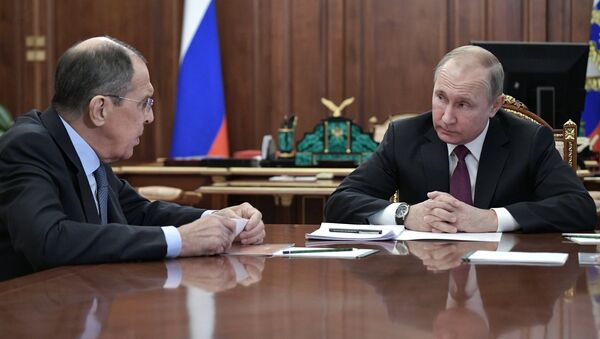 لافروف خلال لقاء مع الرئيس الروسي فلاديمير بوتين - سبوتنيك عربي