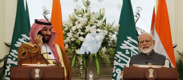 ولي العهد السعودي الأمير محمد بن سلمان، خلال مؤتمر صحفي، مع رئيس الوزراء الهندي ناريندار مودي - سبوتنيك عربي
