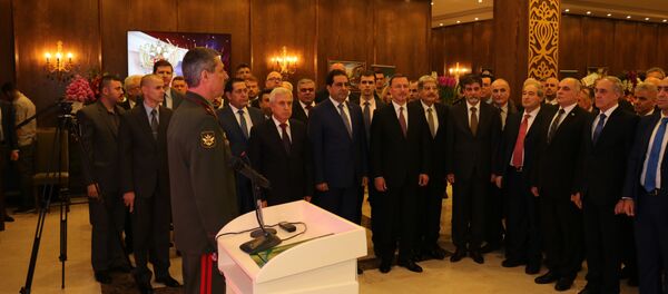 حفل الاستقبال الذي أقامته السفارة الروسية بدمشق بمناسبة الذكرى الـ 101 لتأسيس الجيش الروسي - سبوتنيك عربي