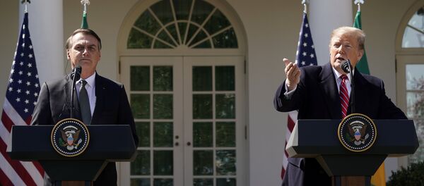 الرئيس الأمريكي دونالد ترامب، خلال استقباله نظيره البرازيلي جاير بولسونارو - سبوتنيك عربي