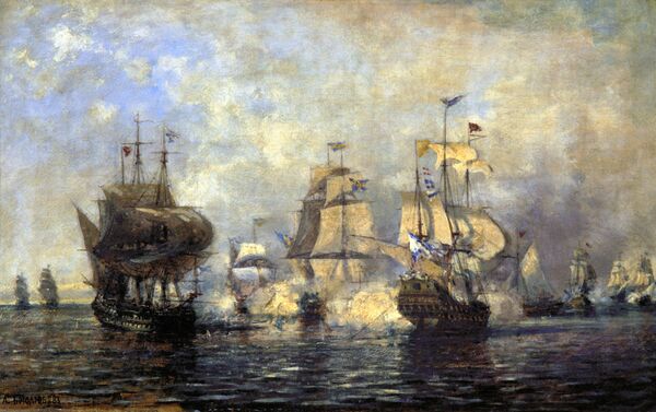 لوحة أول معركة للأسطول الروسي ضد الأسطول السويدي - سبوتنيك عربي