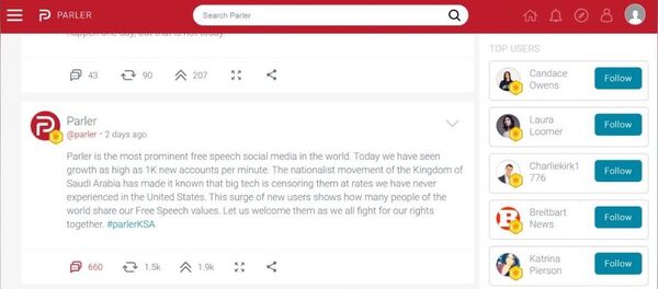 تدوينة موقع بارلر على انضمام آلاف السعوديين إلى منصتها للتواصل الاجتماعي - سبوتنيك عربي