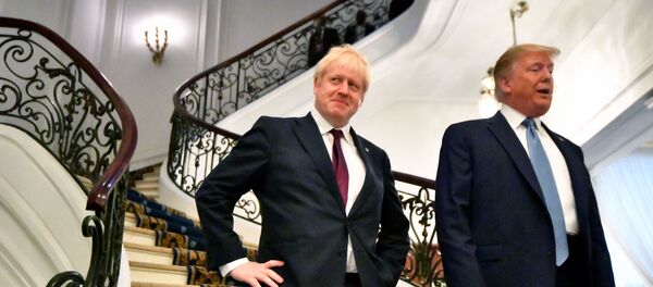 الرئيس الأمريكي دونالد ترامب ورئيس وزراء بريطانيا بوريس جونسون في قمة مجموعة السبع في فرنسا، 25 أغسطس/آب 2019 - سبوتنيك عربي