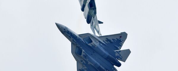 مقاتلة سو-57 - معرض ماكس 2019 للطيران الجوي في مطار جوكوفسكي في ضواحي موسكو، 27 أغسطس/ آب 2019 - سبوتنيك عربي