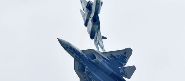 مقاتلة سو-57 - معرض ماكس 2019 للطيران الجوي في مطار جوكوفسكي في ضواحي موسكو، 27 أغسطس/ آب 2019 - سبوتنيك عربي