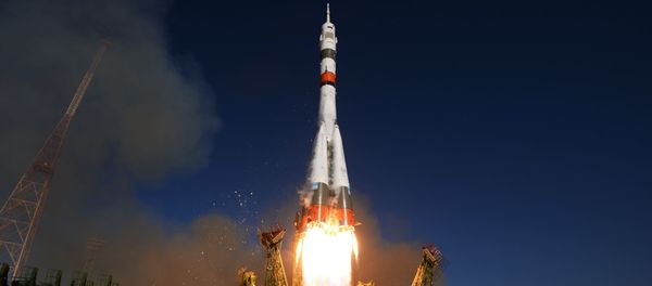 إطلاق صاروخ حامل Soyuz-2.1a مع مركبة الفضاء Soyuz MS-14 من منصة الإطلاق بايكونور إطلاق صاروخ حامل Soyuz-2.1a مع مركبة الفضاء Soyuz MS-14 من منصة الإطلاق بايكونور - سبوتنيك عربي