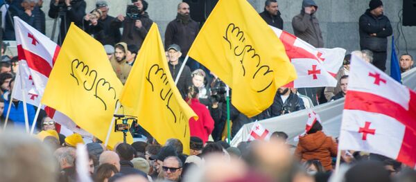 تظاهرات أمام البرلمان في العاصمة الجورجية تبيلّيسي، للمطالبة بإجراء انتخابات مبكرة، جورجيا 19 نوفمبر 2019 - سبوتنيك عربي