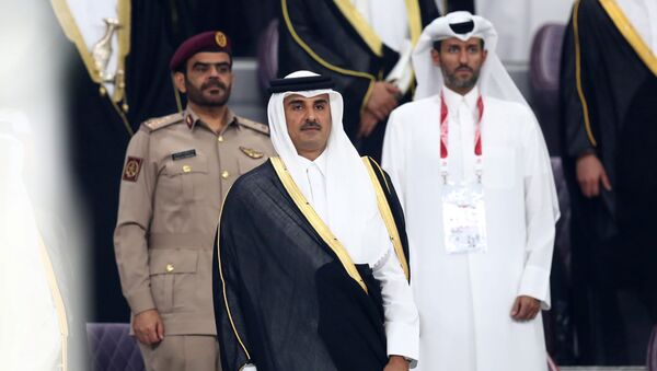 أمير قطر، الشيخ تميم بن حمد آل ثاني، أثناء حضور مباراة افتتاح كأس الخليج في الدوحة (خليجي 24) - سبوتنيك عربي