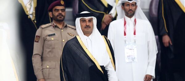 أمير قطر، الشيخ تميم بن حمد آل ثاني، أثناء حضور مباراة افتتاح كأس الخليج في الدوحة (خليجي 24) - سبوتنيك عربي