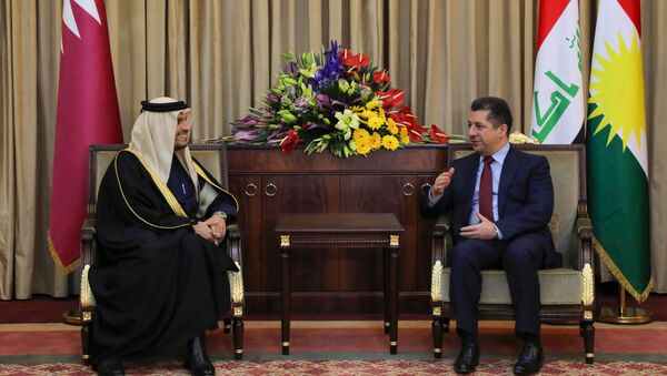وزير الخارجية القطري الشيخ محمد بن عبد الرحمن آل الثاني، ورئيس إقليم كردستان في شمال العراق نيجيرفان بارزاني - سبوتنيك عربي