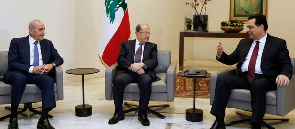 رئيس الوزراء المكلف حسن دياب يلتقي بالرئيس اللبناني ميشال عون ورئيس البرلمان اللبناني نبيه بري في القصر الرئاسي في بعبدا - سبوتنيك عربي