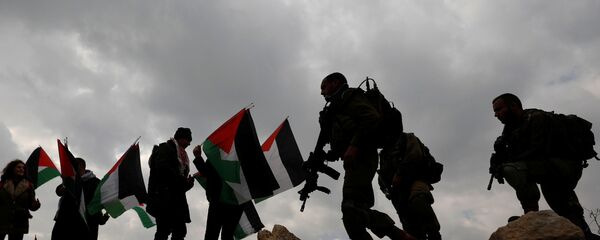 متظاهرون في وادي الأردن في الضفة الغربية التي تحتلها إسرائيل يحملون الأعلام الفلسطينية أمام الجنود الإسرائيليين خلال احتجاج على خطة الرئيس الأمريكي دونالد ترامب للسلام في الشرق الأوسط متظاهرون في وادي الأردن في الضفة الغربية التي تحتلها إسرائيل يحملون الأعلام الفلسطينية أمام الجنود الإسرائيليين خلال احتجاج على خطة الرئيس الأمريكي دونالد ترامب للسلام في الشرق الأوسط - سبوتنيك عربي