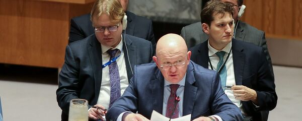 سفير روسيا في الأمم المتحدة فاسيلي نيبينزيا في اجتماع مجلس الأمن التابع للأمم المتحدة في مقر الأمم المتحدة في نيويورك بالولايات المتحدة - سبوتنيك عربي