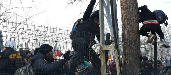 مهاجرون في معبر بازاركول الحدودي في تركيا، الحدود التركية اليونانية، 29 فبراير 2020 - سبوتنيك عربي