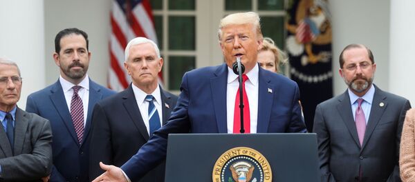 الرئيس الأمريكي، دونالد ترامب، خلال مؤتمر صحفي في البيت الأبيض، واشنطن، الولايات المتحدة، 13 مارس/ آذار 2020 - سبوتنيك عربي