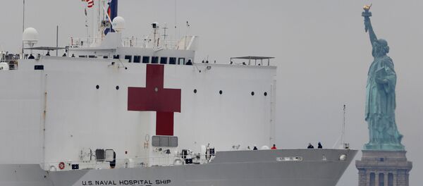 السفينة يو أس كومفورت تمر إلى جوار تمثال الحرية أثناء دخولها ميناء نيويورك أثناء تفشي فيروس كورونا السفينة يو أس كومفورت تمر إلى جوار تمثال الحرية أثناء دخولها ميناء نيويورك أثناء تفشي فيروس كورونا - سبوتنيك عربي