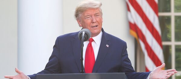 الرئيس الأمريكي دونالد ترامب خلال مؤتمر صحفي للحديث عن تطورات فيروس كورونا في الولايات المتحدة - سبوتنيك عربي