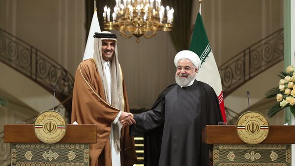 أمير القطر تميم بن حمد آل ثاني مع الرئيس الإيراني حسن روحاني - سبوتنيك عربي