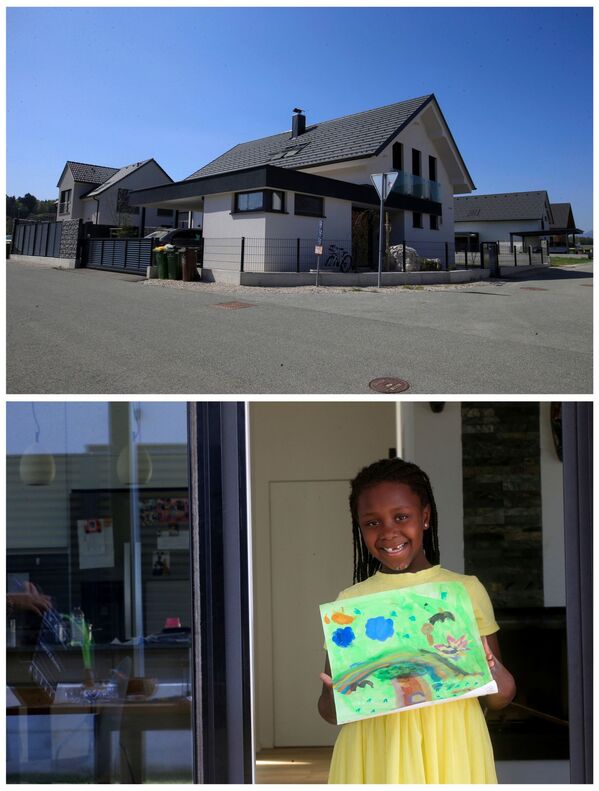 بيكا كرانيتس، 7 سنوات، تعرض رسمتها في ناكلو، سلوفينيا 23 أبريل 2020 - سبوتنيك عربي